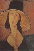 Amedeo Modigliani Portrait of Jeanne hebuterne iwth large hat oil painting on canvas
